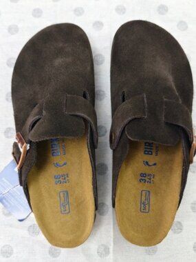 Women's Mocha Suede Birkenstock Boston Shoes - Narrow Fit